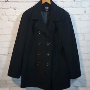 Women’s Black Halston Wool Dress Peacoat Size 16